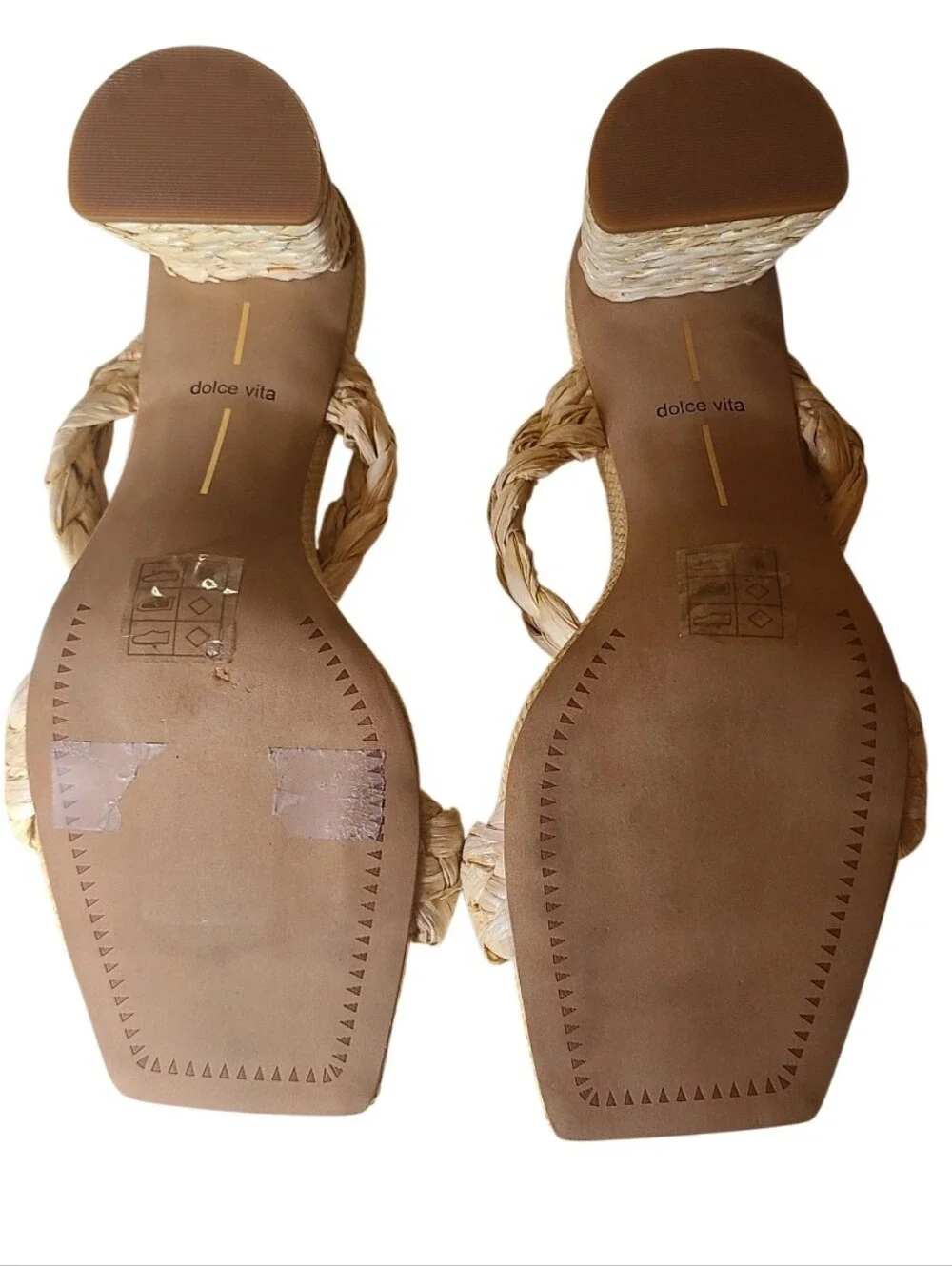 Dolce Vita Paily Braided Raffia Block Heel Sandals Square Toe Size 8.5 Natural